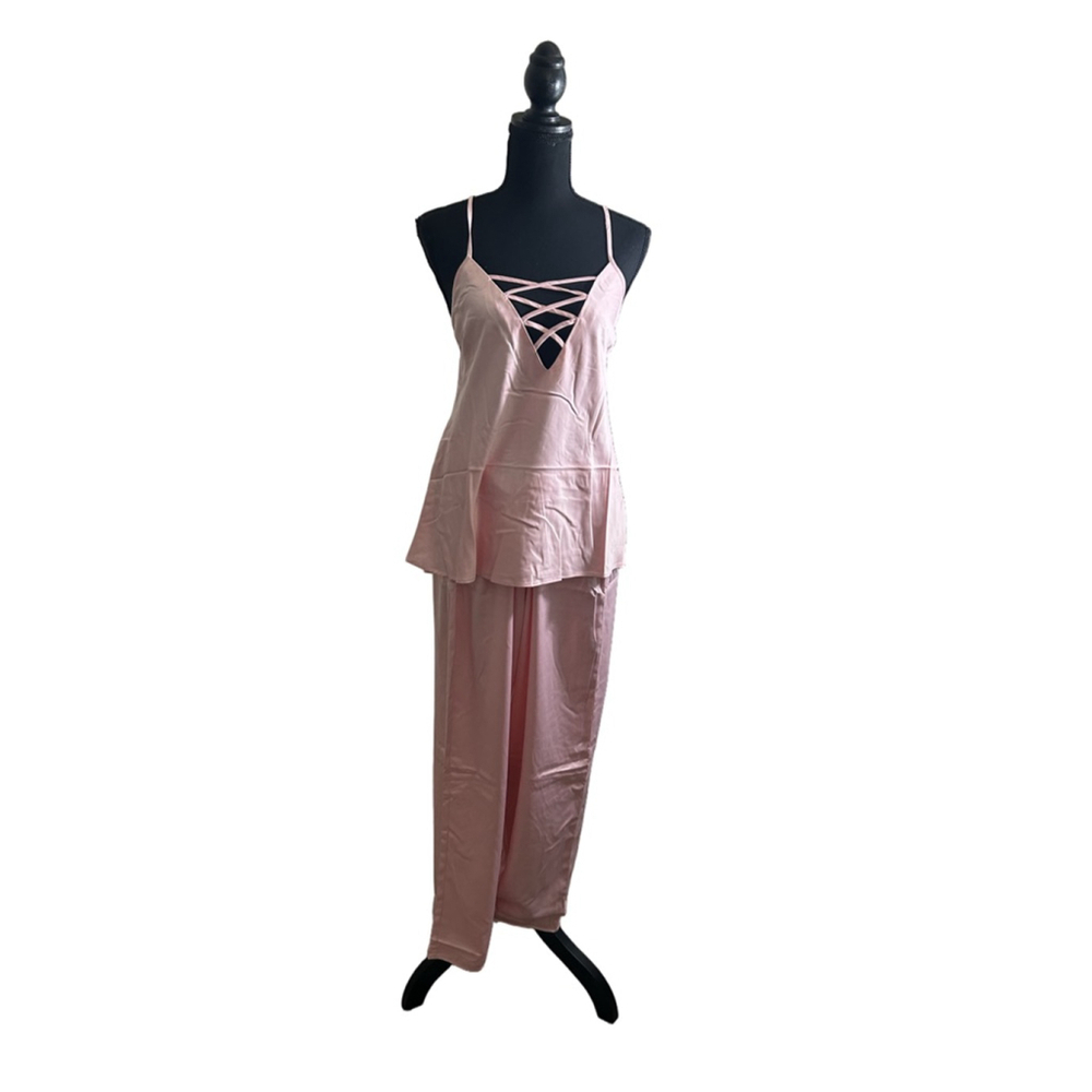 Frederick’s of Hollywood Women's Pink Pajama Set w/Lattice Lacing, 2x